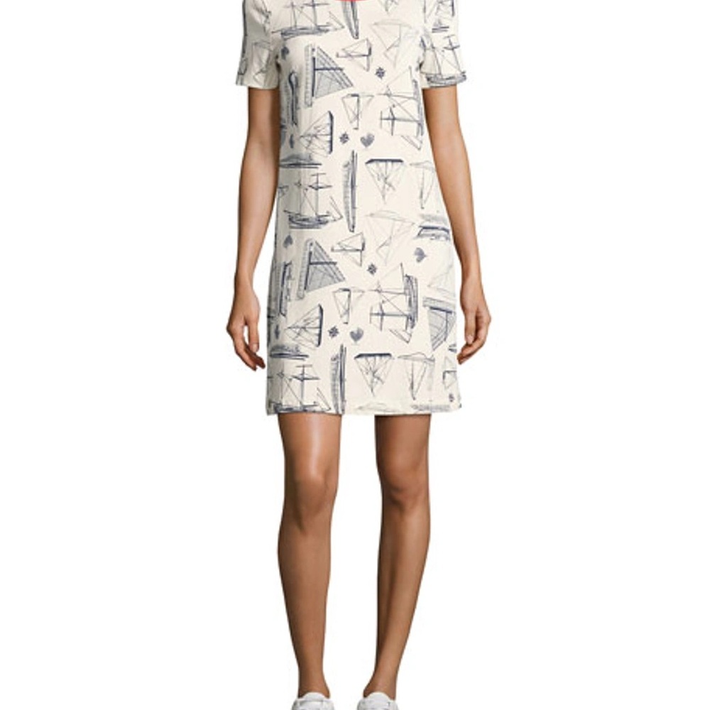 Tory Burch Cream Shift Dress with Navy Nautical Print